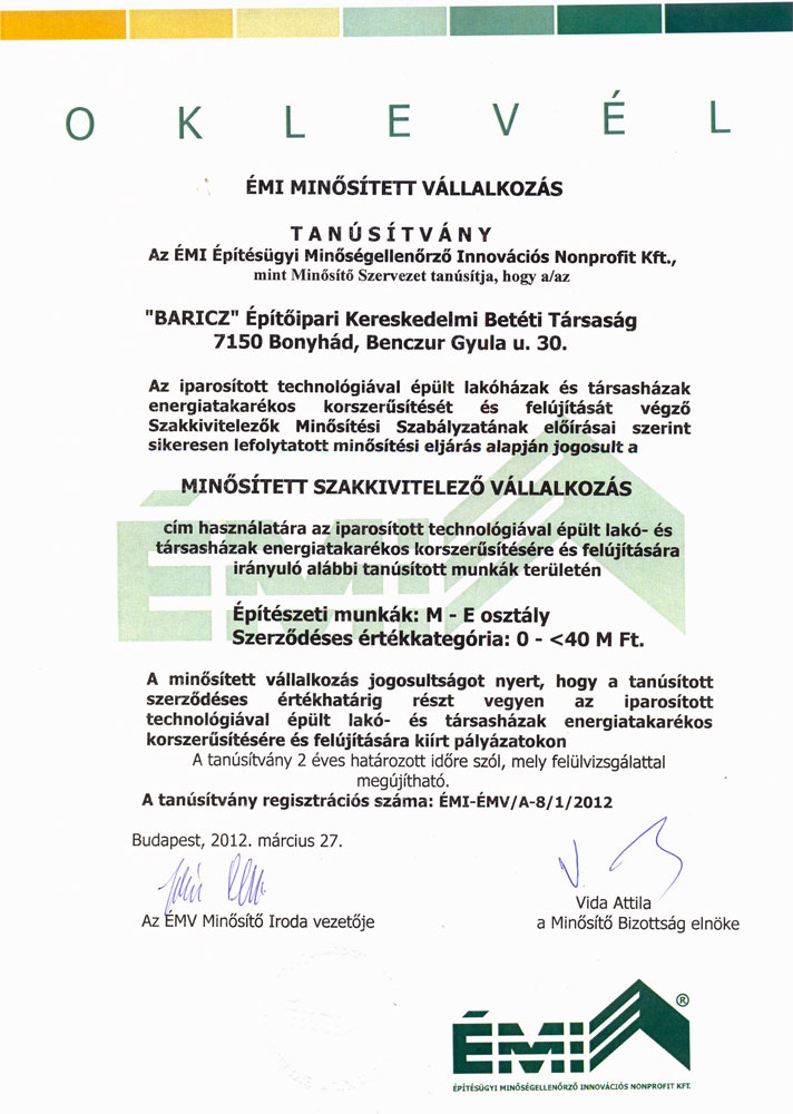 ÉMI minősített vállalkozás